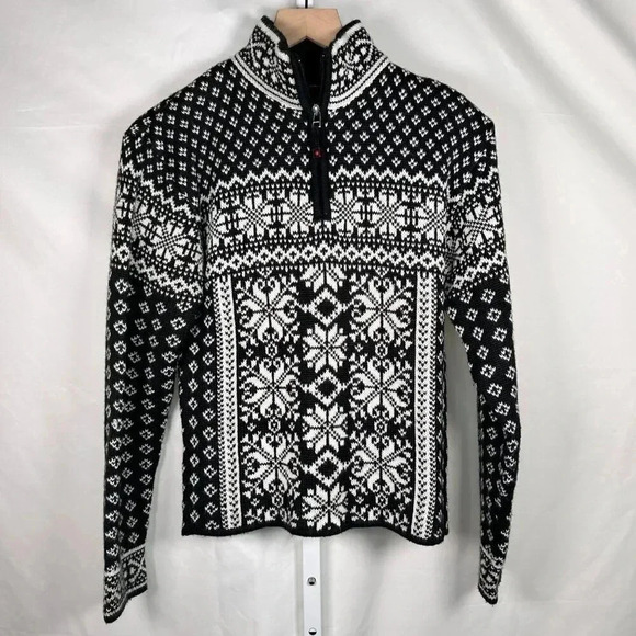 Obermeyer Mimi Fair Isle Nordic Wool Size Large Snowflake 1/4 Zip Sweater Hiking - Picture 1 of 9